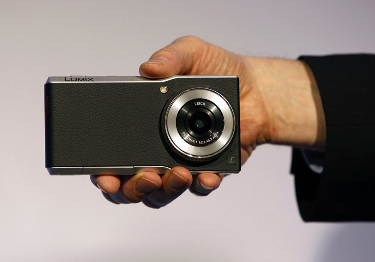 A Panasonic Lumix CM1 smartphone/camera hybrid with 4K video is displayed at a Panasonic news conference during the 2015 International Consumer Electronics Show (CES) in Las Vegas